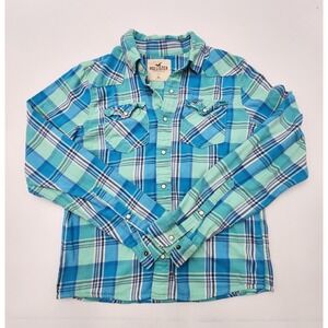 HOLLISTER‎ VTG WOMENS SIZE L PLAID SHIRT BLUES